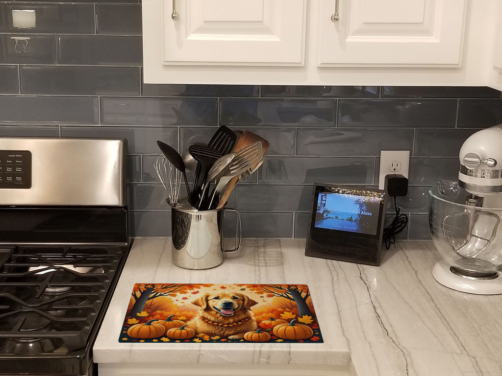 Golden Retriever Fall Cutting Board Tempered Glass Kitchen Cutting Surface, Heat Resistant Chopping, Non-Slip Feet, Food Prep & Serving