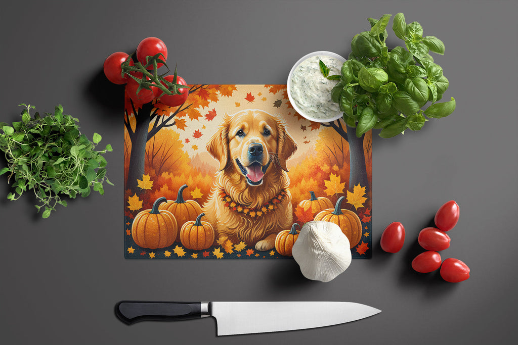 Golden Retriever Fall Cutting Board Tempered Glass Kitchen Cutting Surface, Heat Resistant Chopping, Non-Slip Feet, Food Prep & Serving