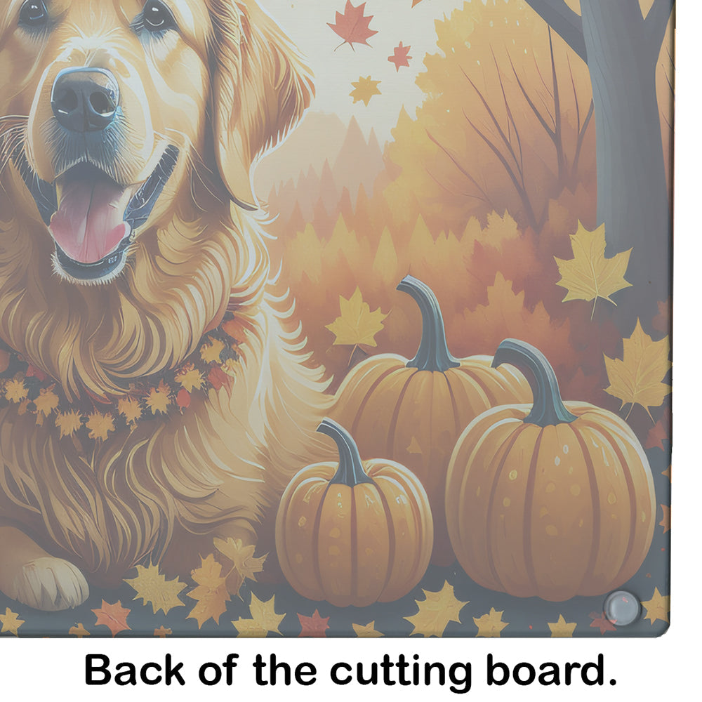 Golden Retriever Fall Cutting Board Tempered Glass Kitchen Cutting Surface, Heat Resistant Chopping, Non-Slip Feet, Food Prep & Serving