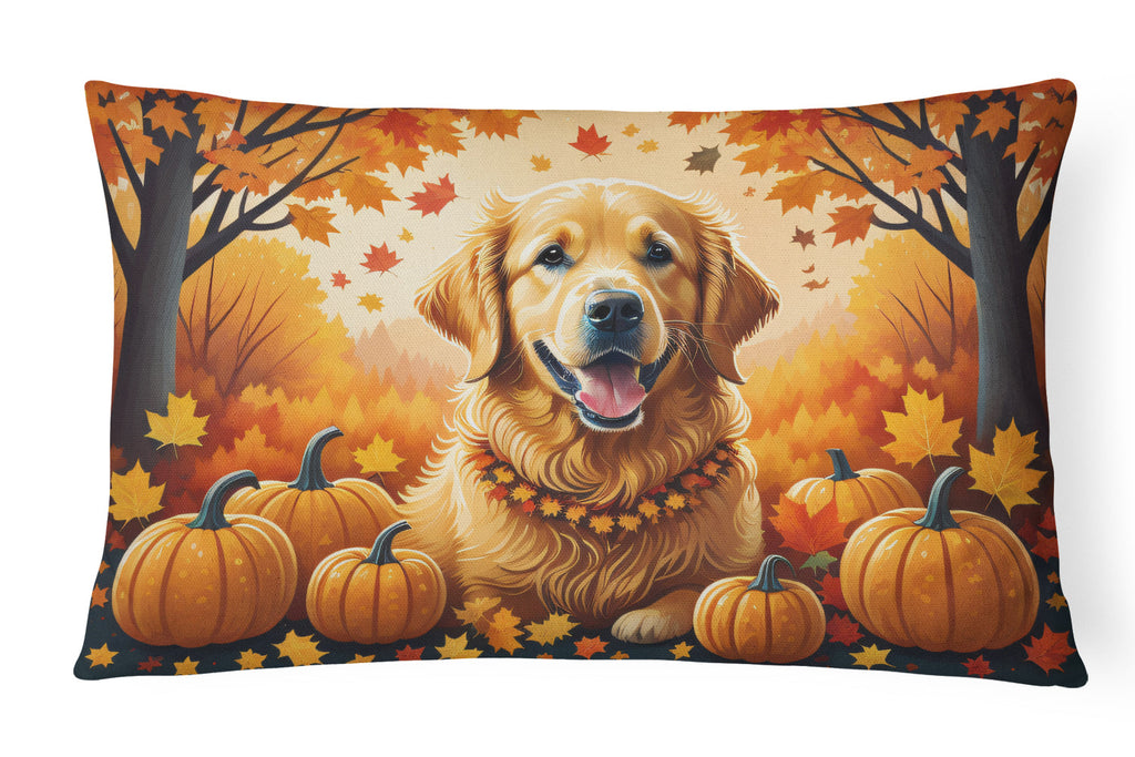 Golden Retriever Fall Decorative Throw Pillow 12x16 Indoor Outdoor Accent Cushion, Fabric Cover with Insert for Sofa, Bed, Porch & Living Room