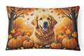 Golden Retriever Fall Decorative Throw Pillow 12x16 Indoor Outdoor Accent Cushion, Fabric Cover with Insert for Sofa, Bed, Porch & Living Room