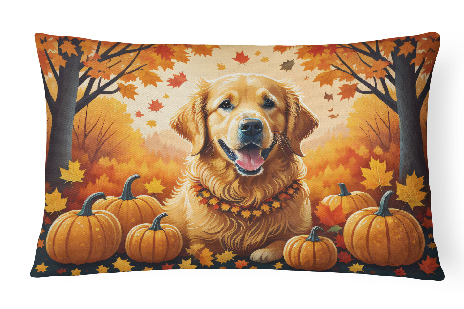Golden Retriever Fall Decorative Throw Pillow 12x16 Indoor Outdoor Accent Cushion, Fabric Cover with Insert for Sofa, Bed, Porch & Living Room