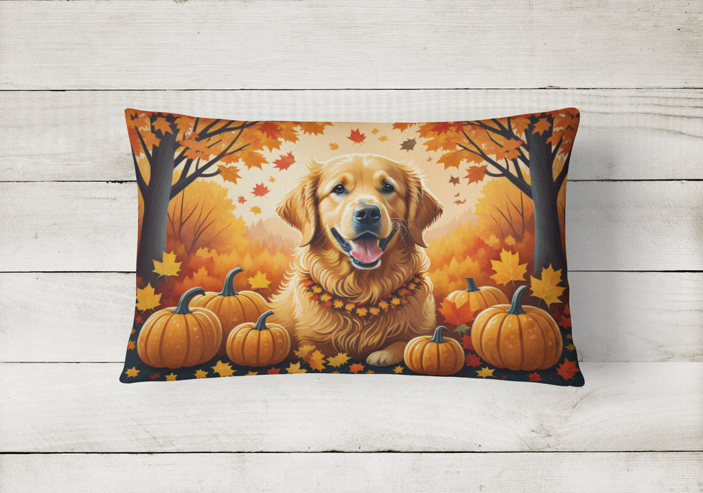 Golden Retriever Fall Decorative Throw Pillow 12x16 Indoor Outdoor Accent Cushion, Fabric Cover with Insert for Sofa, Bed, Porch & Living Room