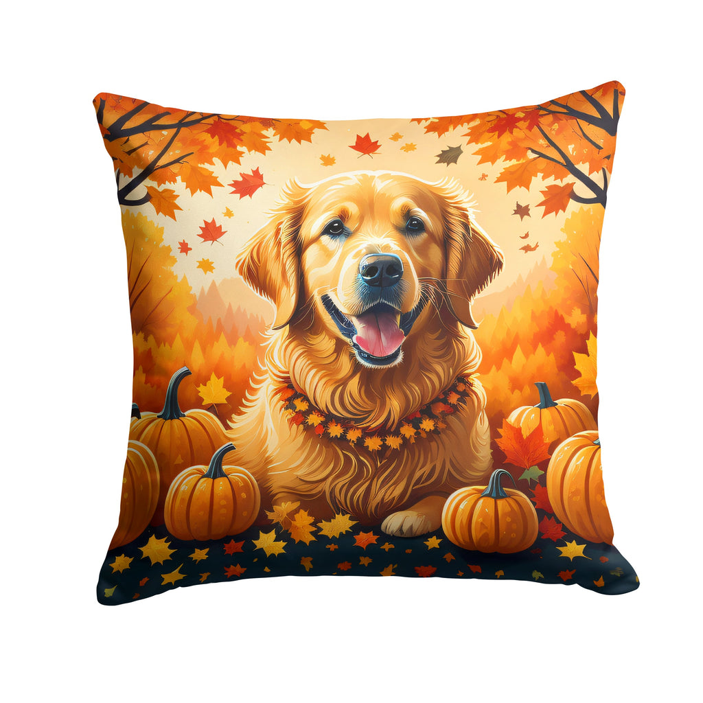 Golden Retriever Fall Decorative Throw Pillow 14x14 Indoor Outdoor Accent Cushion, Fabric Cover with Insert for Sofa, Bed, Porch & Living Room
