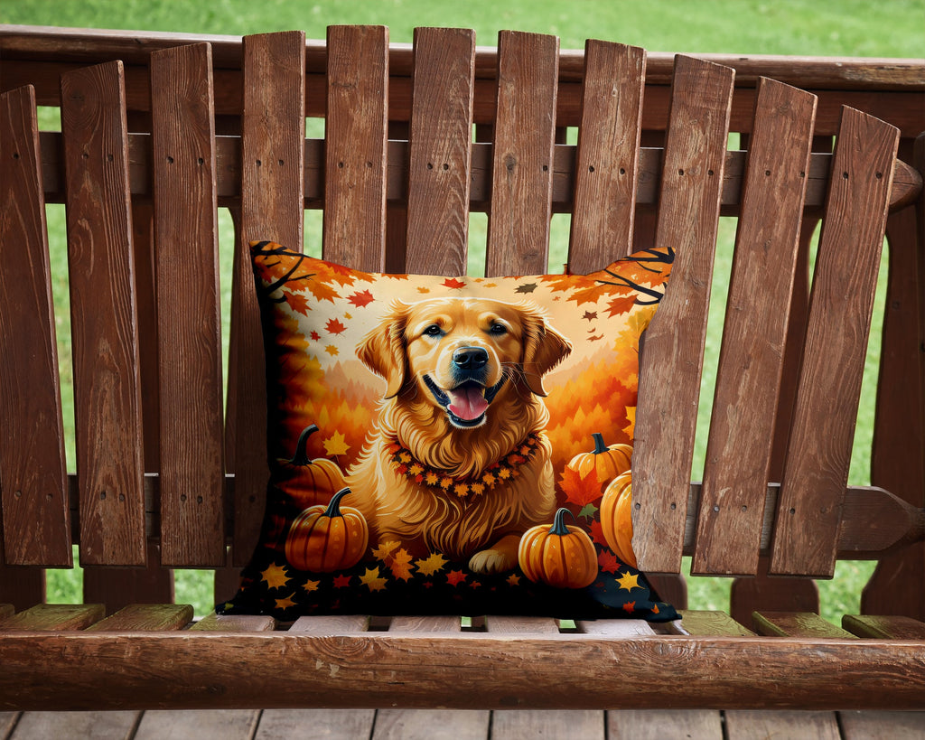 Golden Retriever Fall Decorative Throw Pillow 14x14 Indoor Outdoor Accent Cushion, Fabric Cover with Insert for Sofa, Bed, Porch & Living Room