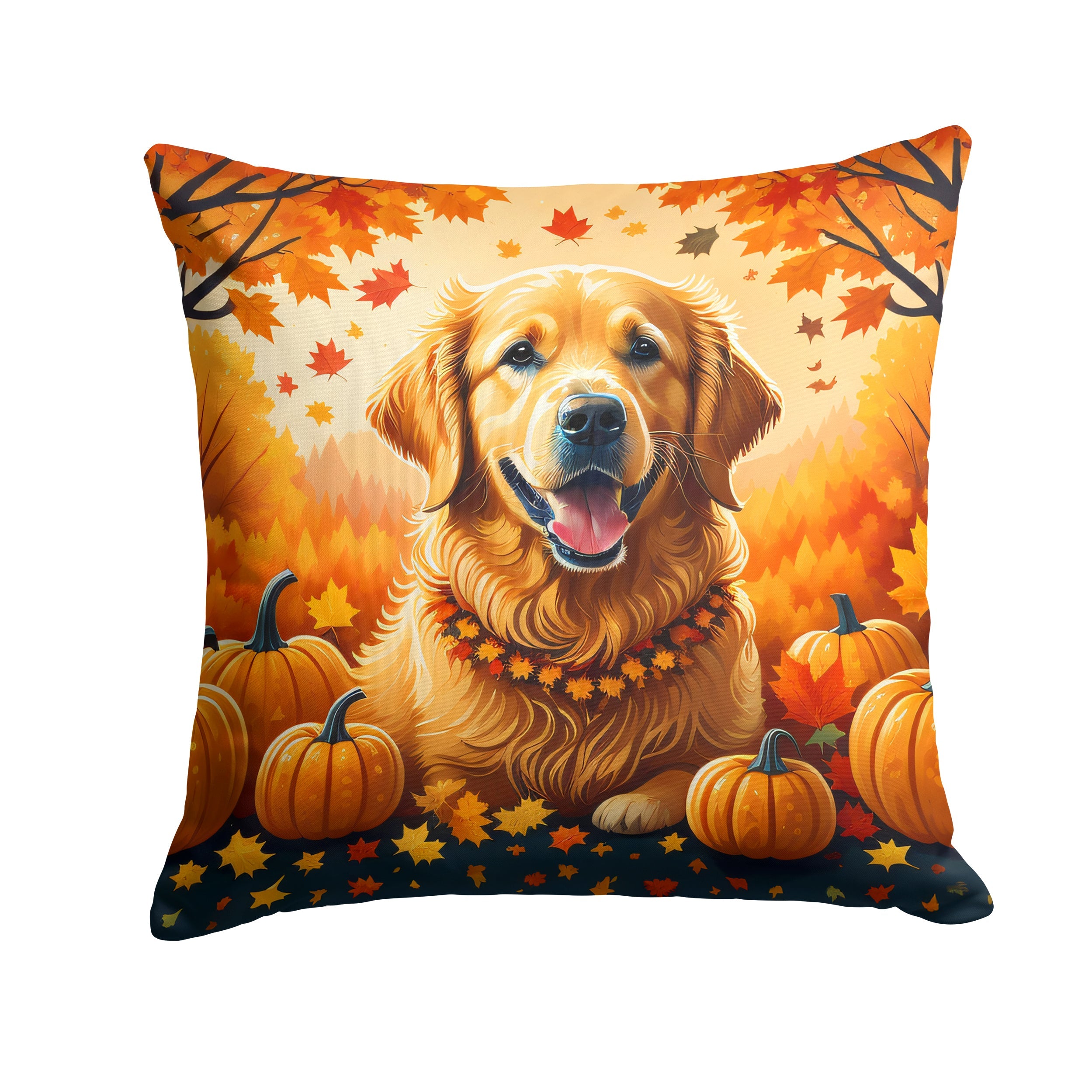 Golden Retriever Fall Decorative Throw Pillow 18x18 Indoor Outdoor Accent Cushion, Fabric Cover with Insert for Sofa, Bed, Porch & Living Room