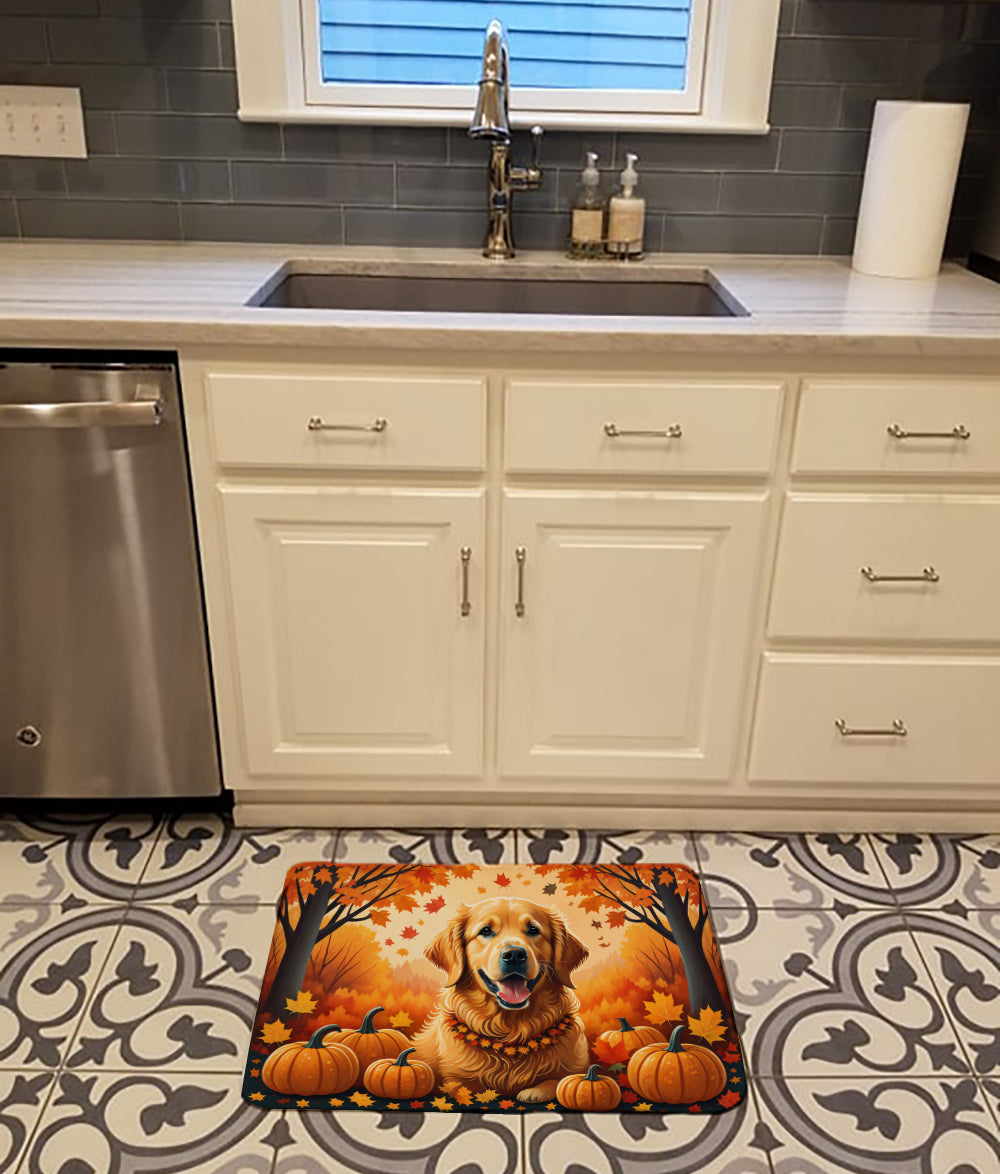 Golden Retriever Fall Memory Foam Kitchen Mat Machine Washable Anti-Fatigue Cushion Comfort Bath or Kitchen Rug