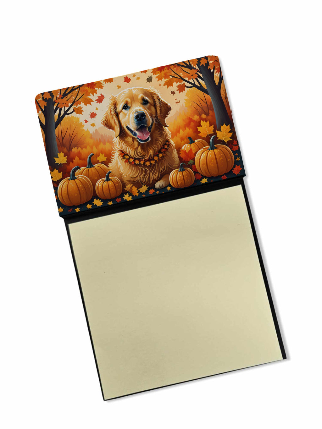 Golden Retriever Fall Watercolor Sticky Note Holder Refillable Dispenser Desk Accessory 3x3 Pad Gift