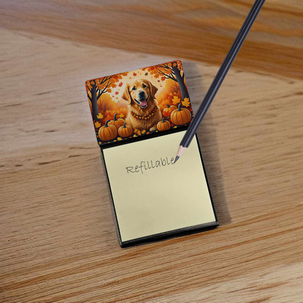 Golden Retriever Fall Watercolor Sticky Note Holder Refillable Dispenser Desk Accessory 3x3 Pad Gift