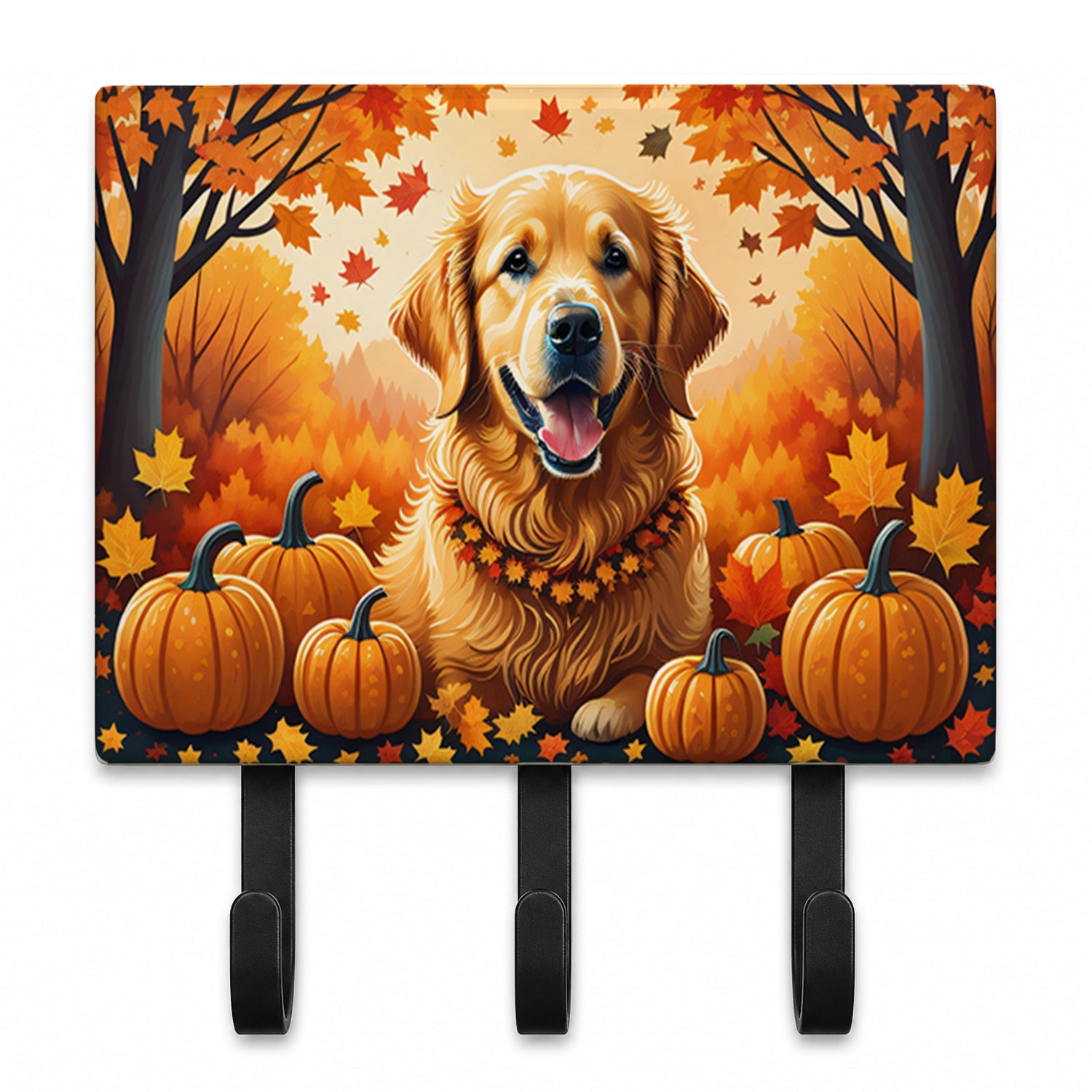 Golden Retriever Fall Leash or Key Holder Wall Hooks, Coat Rack Wall Mount, for Hanging Keys, Towels, Aprons, Leashes