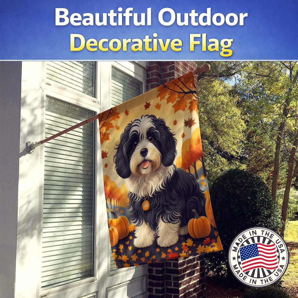 Havanese Fall House Flag 28x40 Porch Sleeve Pole Decorative Outside Yard Banner Artwork Wall Hanging, Polyester