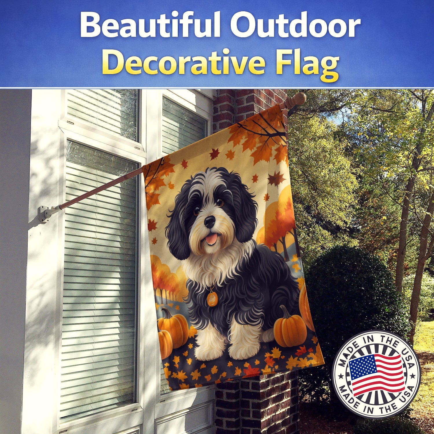 Havanese Fall House Flag 28x40 Porch Sleeve Pole Decorative Outside Yard Banner Artwork Wall Hanging, Polyester