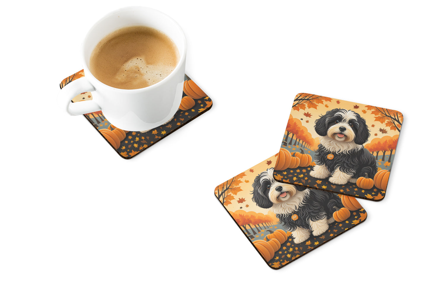 Havanese Fall Foam Coasters Set of 4 Cup Coasters for Indoor Outdoor, Tabletop Protection, Anti Slip, Mouse pad Material