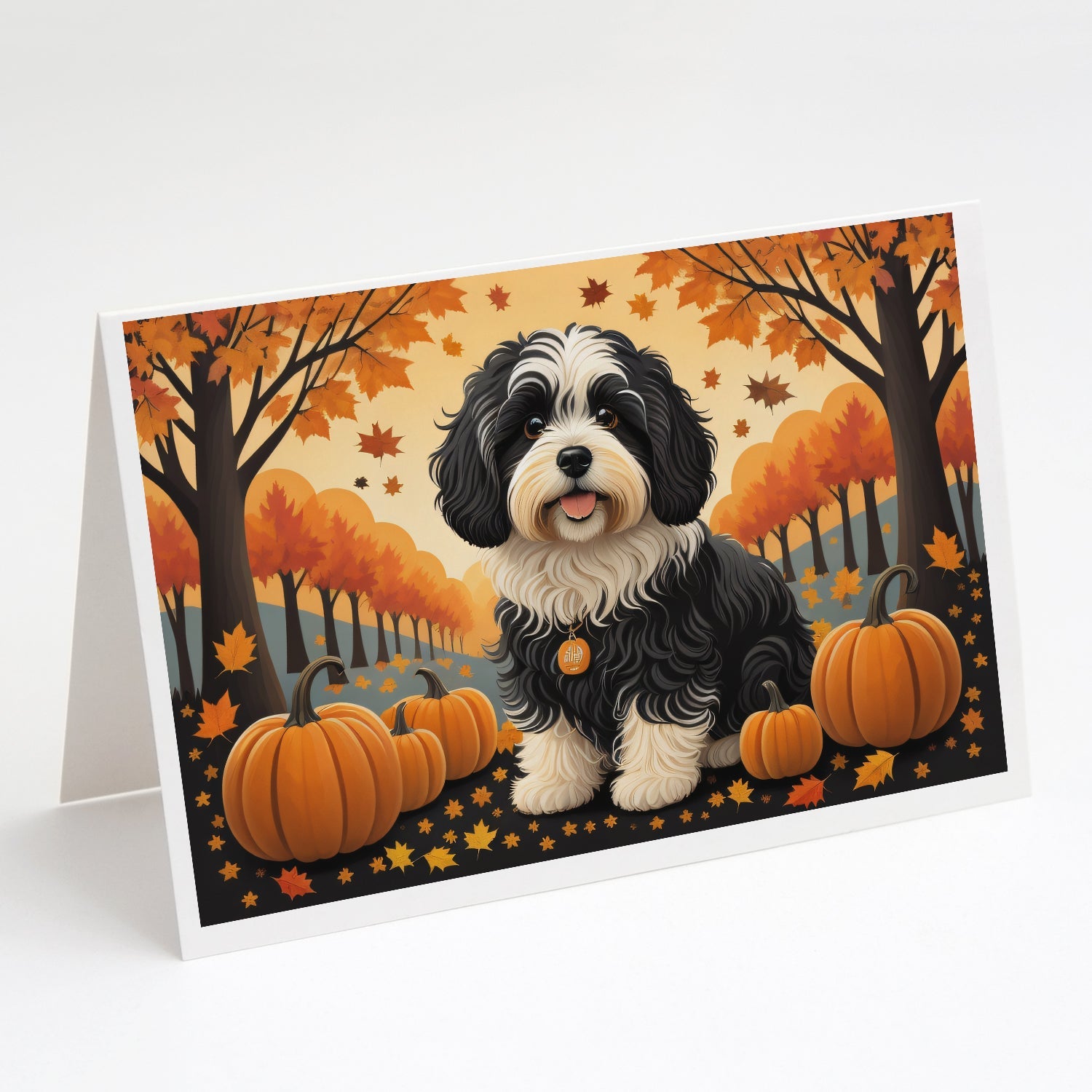 Havanese Fall Greeting Cards Pack of 8 Blank Cards with Envelopes Whimsical A7 Size 5x7