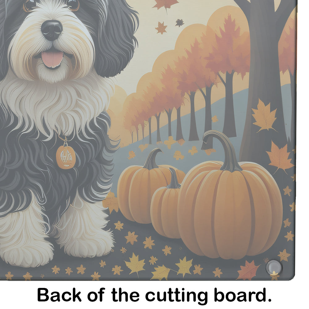 Havanese Fall Cutting Board Tempered Glass Kitchen Cutting Surface, Heat Resistant Chopping, Non-Slip Feet, Food Prep & Serving
