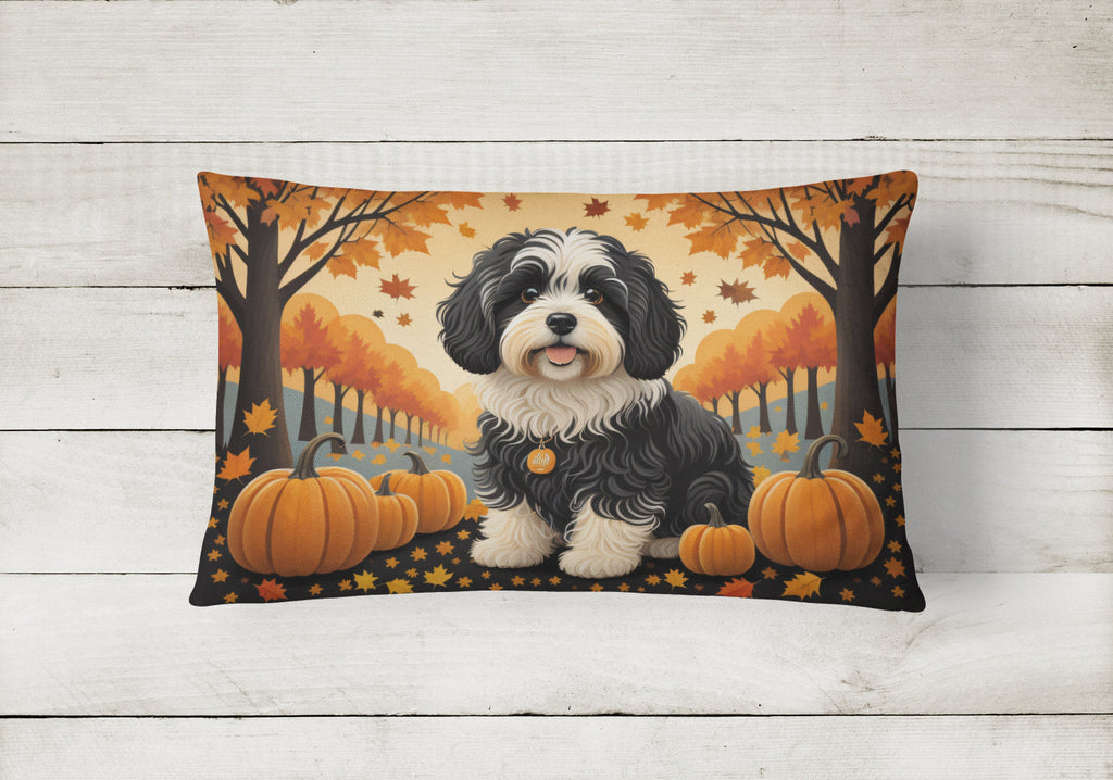 Havanese Fall Decorative Throw Pillow 12x16 Indoor Outdoor Accent Cushion, Fabric Cover with Insert for Sofa, Bed, Porch & Living Room