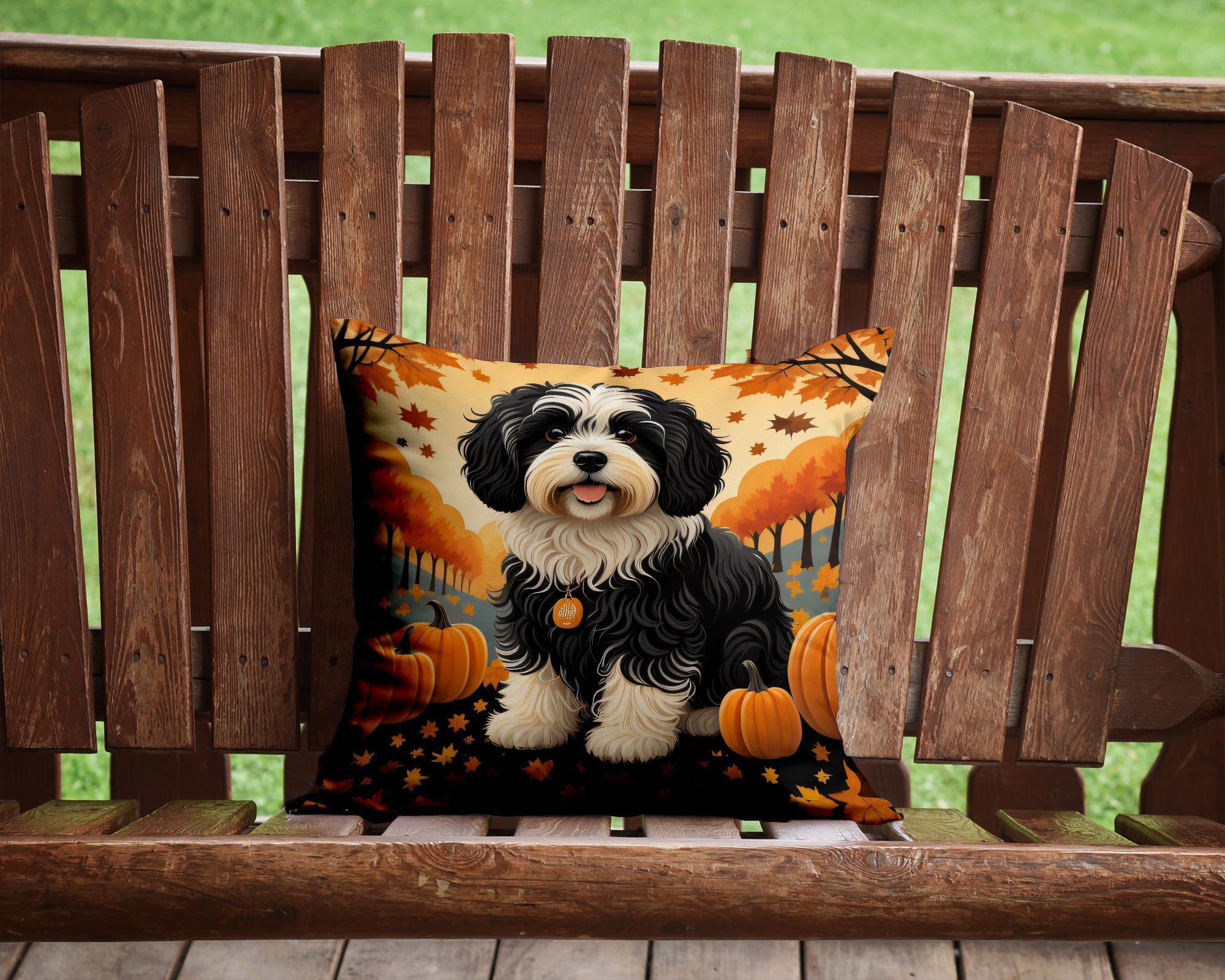 Havanese Fall Decorative Throw Pillow 14x14 Indoor Outdoor Accent Cushion, Fabric Cover with Insert for Sofa, Bed, Porch & Living Room
