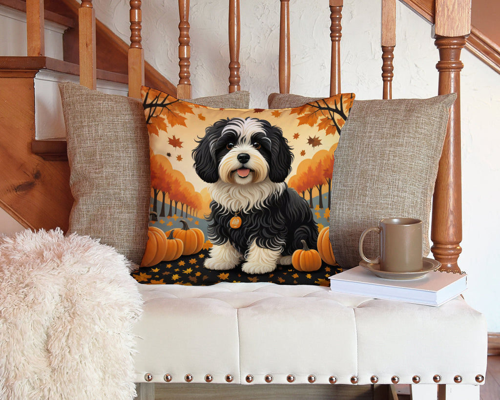 Havanese Fall Decorative Throw Pillow 14x14 Indoor Outdoor Accent Cushion, Fabric Cover with Insert for Sofa, Bed, Porch & Living Room
