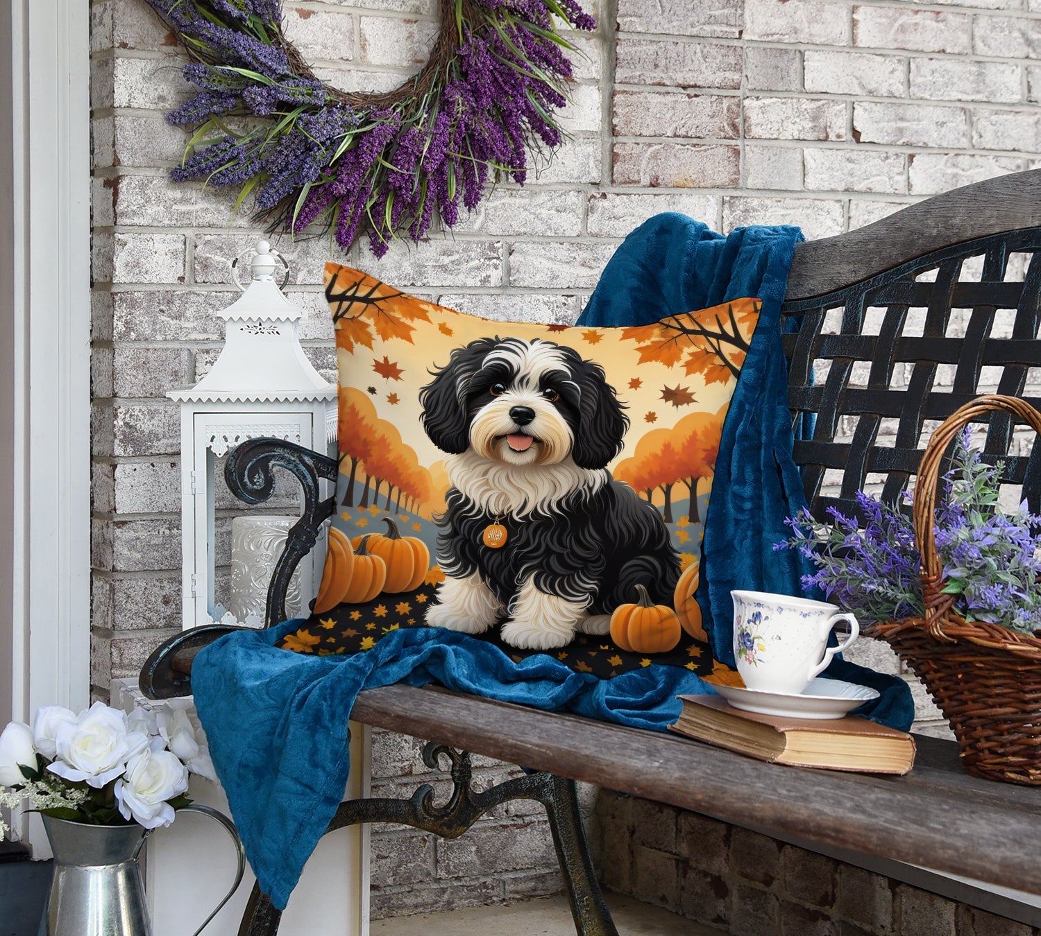Havanese Fall Decorative Throw Pillow 18x18 Indoor Outdoor Accent Cushion, Fabric Cover with Insert for Sofa, Bed, Porch & Living Room