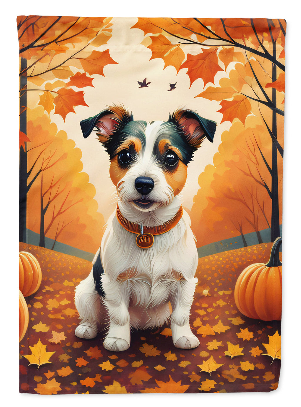 Jack Russell Terrier Fall House Flag 28x40 Porch Sleeve Pole Decorative Outside Yard Banner Artwork Wall Hanging, Polyester