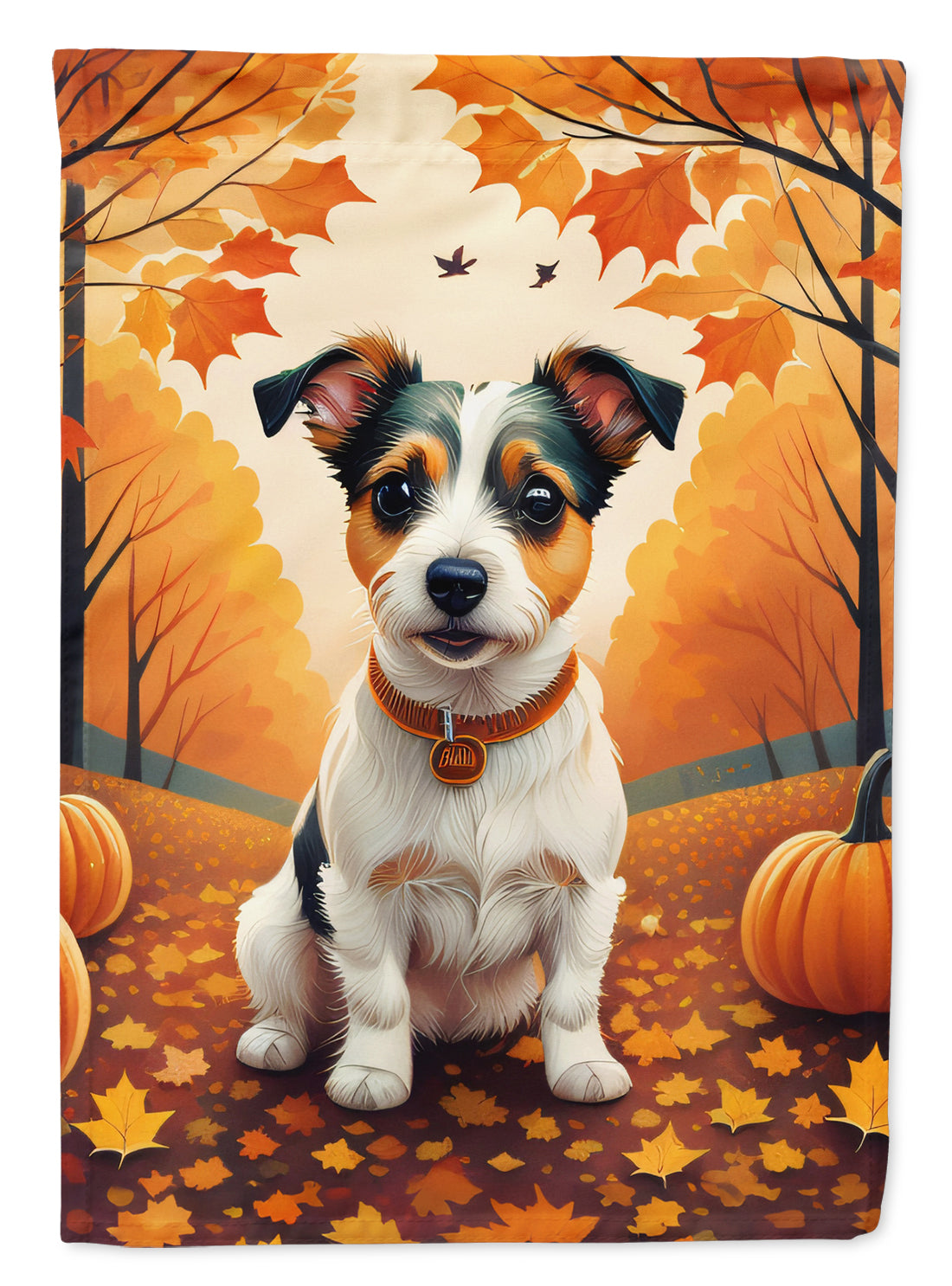 Jack Russell Terrier Fall House Flag 28x40 Porch Sleeve Pole Decorative Outside Yard Banner Artwork Wall Hanging, Polyester
