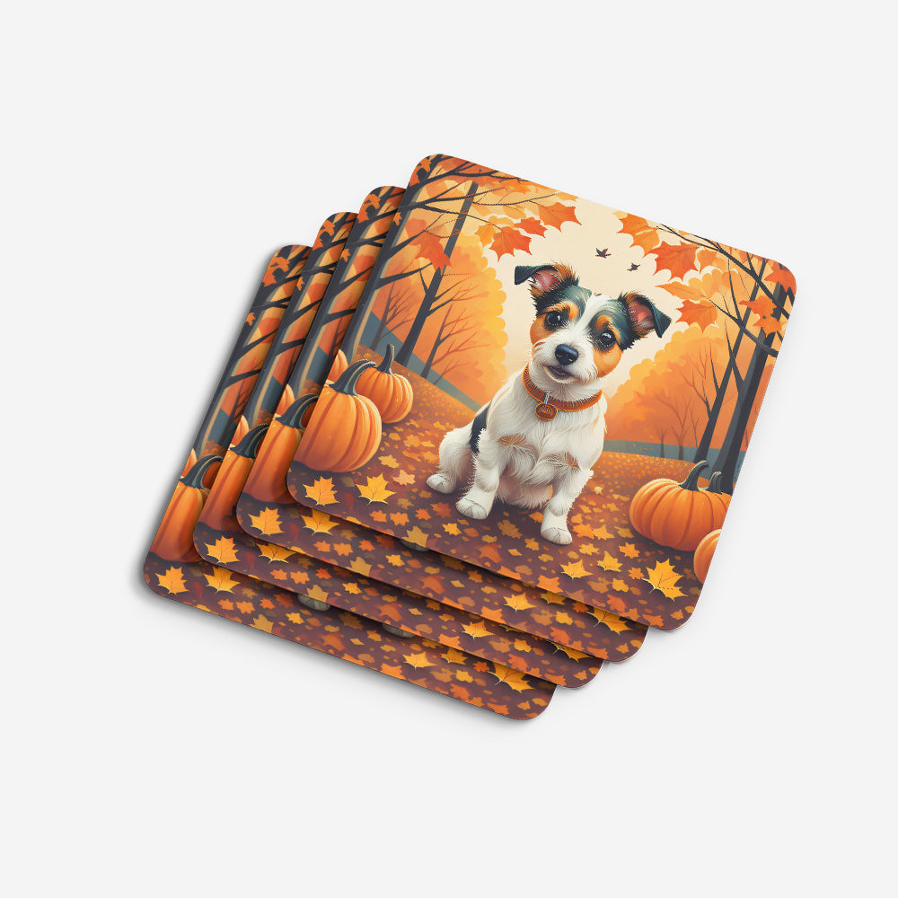 Jack Russell Terrier Fall Foam Coasters Set of 4 Cup Coasters for Indoor Outdoor, Tabletop Protection, Anti Slip, Mouse pad Material