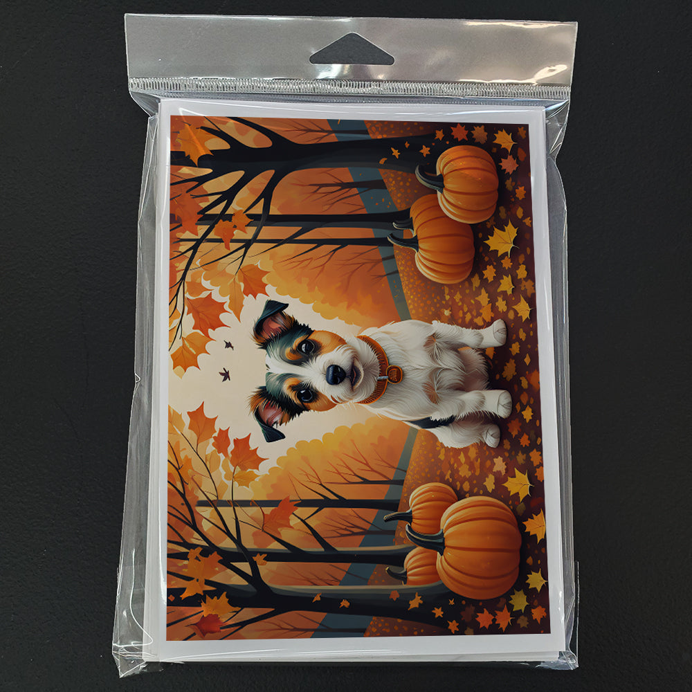 Jack Russell Terrier Fall Greeting Cards Pack of 8 Blank Cards with Envelopes Whimsical A7 Size 5x7