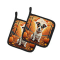 Jack Russell Terrier Fall Pot Holder Set of 2 Heat Resistant Quilted Hot Pads 7.5 x 7.5 Inch, Insulated Kitchen Trivets for Cooking & Baking