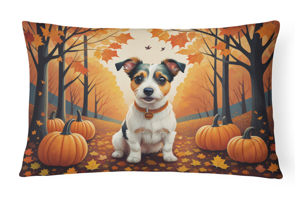 Jack Russell Terrier Fall Decorative Throw Pillow 12x16 Indoor Outdoor Accent Cushion, Fabric Cover with Insert for Sofa, Bed, Porch & Living Room