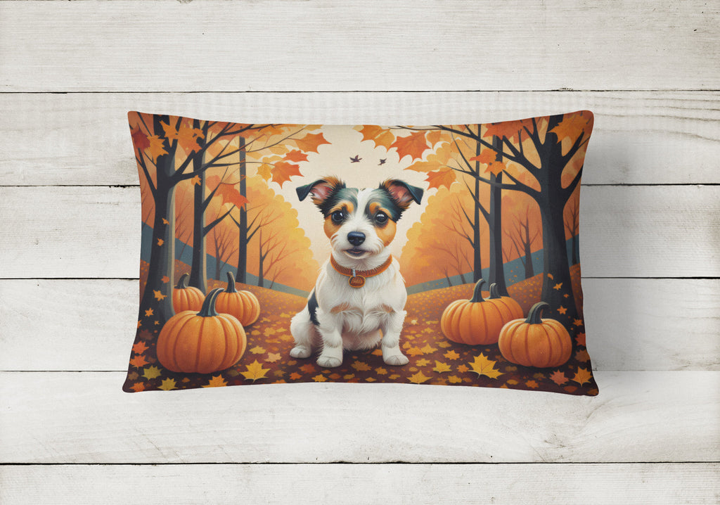 Jack Russell Terrier Fall Decorative Throw Pillow 12x16 Indoor Outdoor Accent Cushion, Fabric Cover with Insert for Sofa, Bed, Porch & Living Room