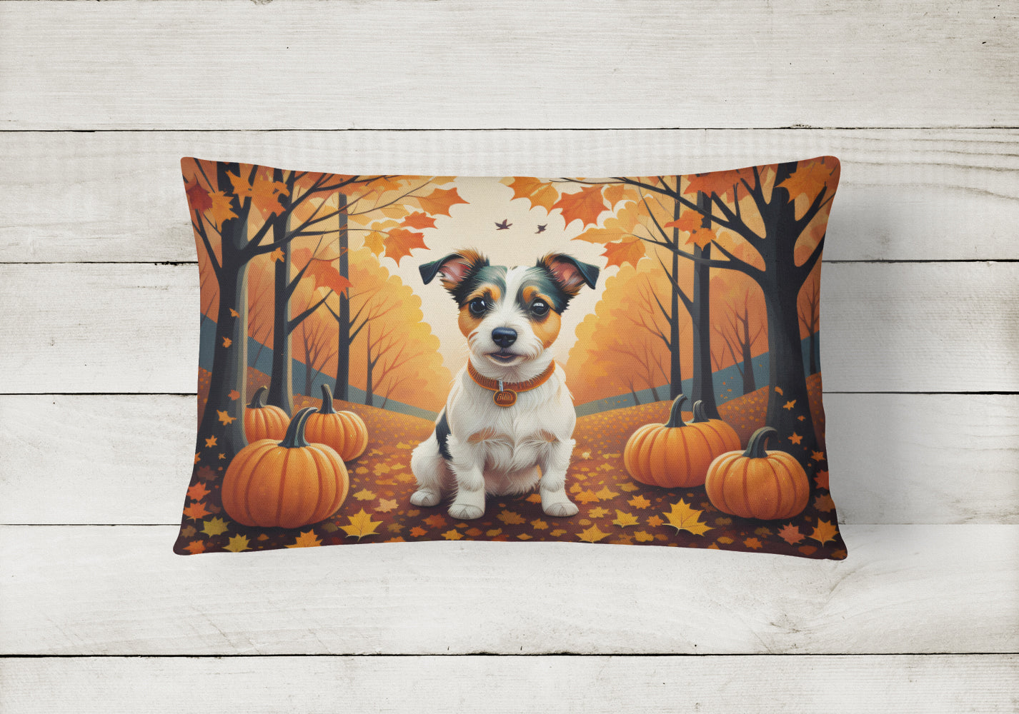 Jack Russell Terrier Fall Decorative Throw Pillow 12x16 Indoor Outdoor Accent Cushion, Fabric Cover with Insert for Sofa, Bed, Porch & Living Room