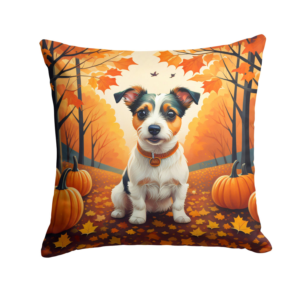 Jack Russell Terrier Fall Decorative Throw Pillow 14x14 Indoor Outdoor Accent Cushion, Fabric Cover with Insert for Sofa, Bed, Porch & Living Room