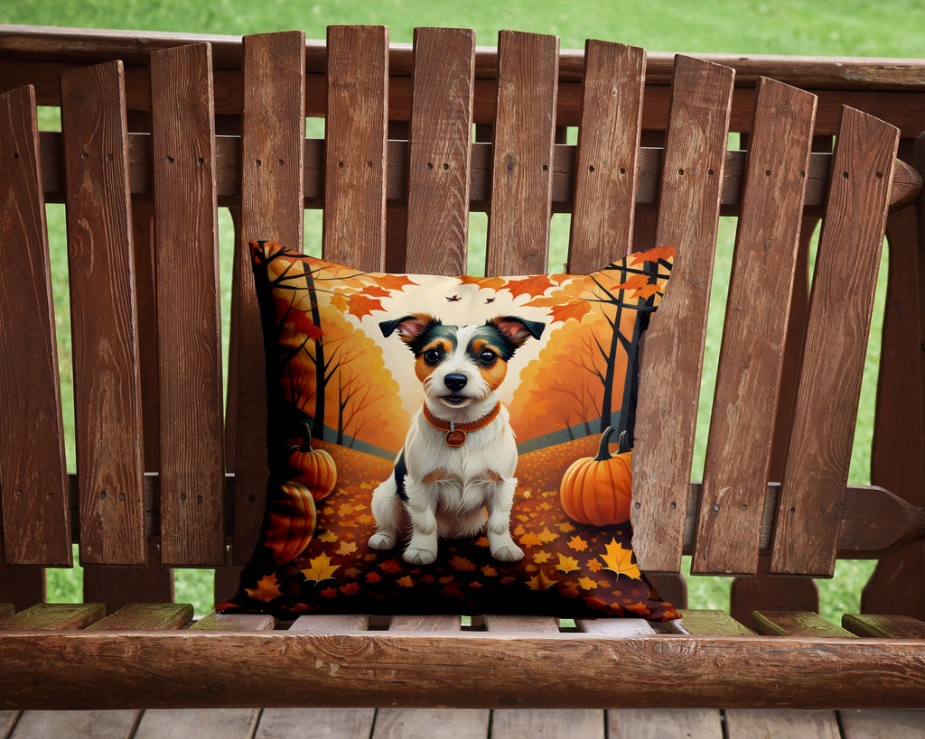 Jack Russell Terrier Fall Decorative Throw Pillow 14x14 Indoor Outdoor Accent Cushion, Fabric Cover with Insert for Sofa, Bed, Porch & Living Room