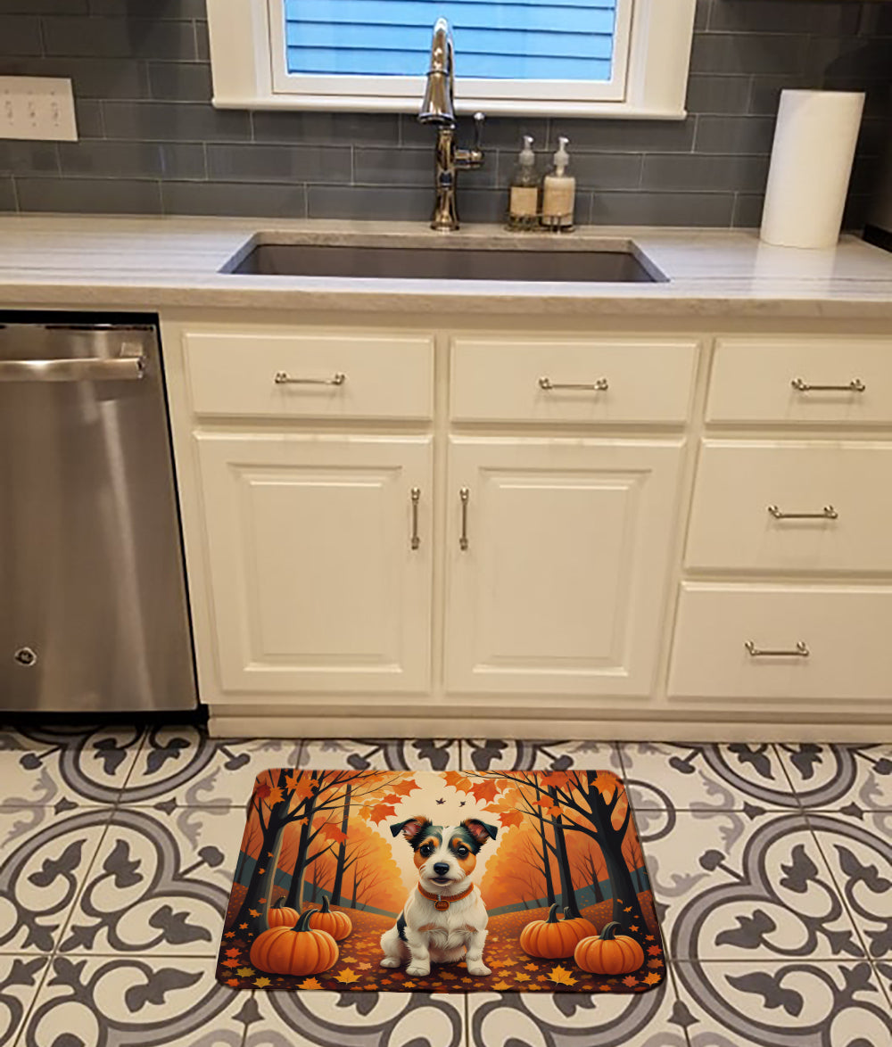 Jack Russell Terrier Fall Memory Foam Kitchen Mat Machine Washable Anti-Fatigue Cushion Comfort Bath or Kitchen Rug