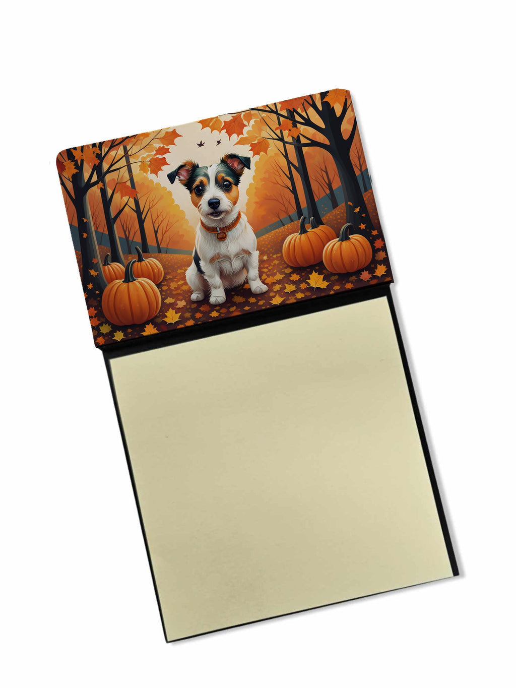 Jack Russell Terrier Fall Watercolor Sticky Note Holder Refillable Dispenser Desk Accessory 3x3 Pad Gift