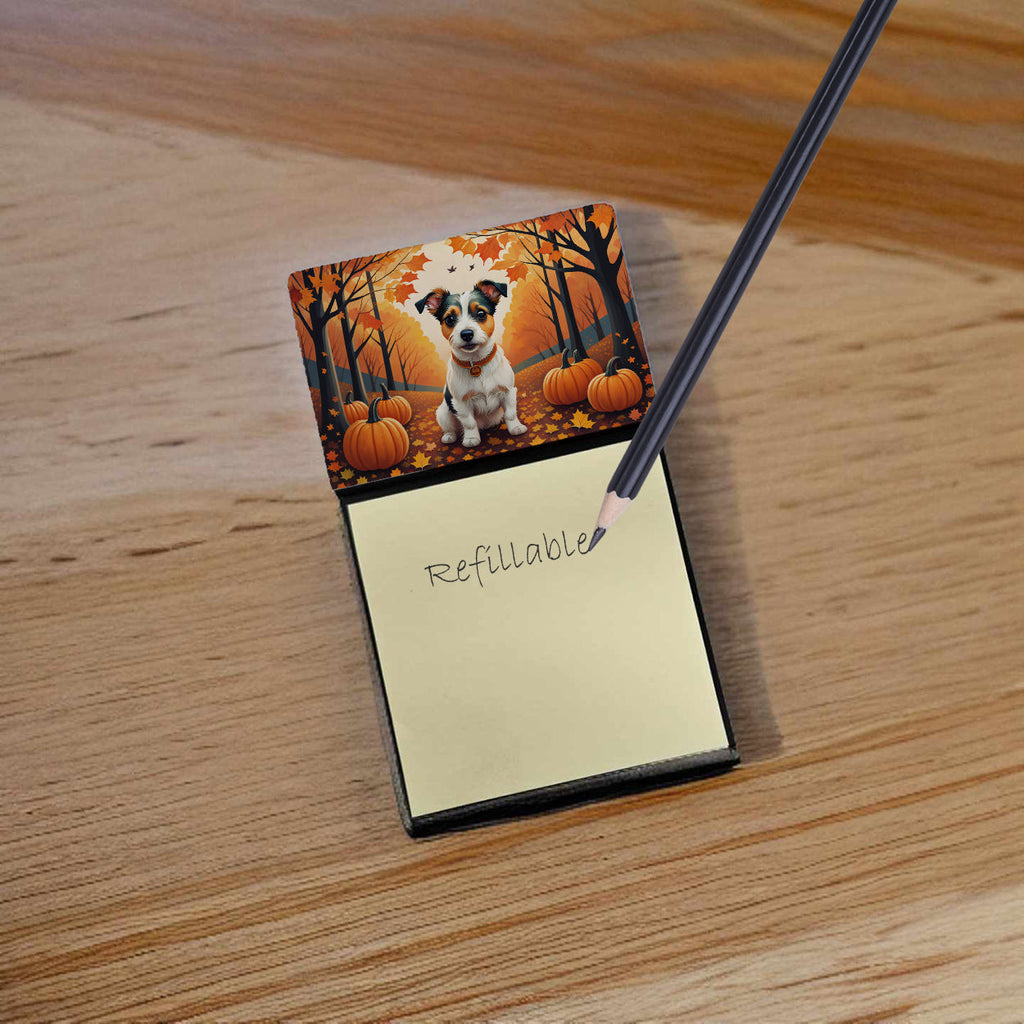 Jack Russell Terrier Fall Watercolor Sticky Note Holder Refillable Dispenser Desk Accessory 3x3 Pad Gift