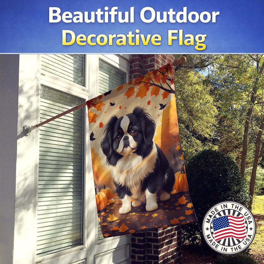 Japanese Chin Fall House Flag 28x40 Porch Sleeve Pole Decorative Outside Yard Banner Artwork Wall Hanging, Polyester