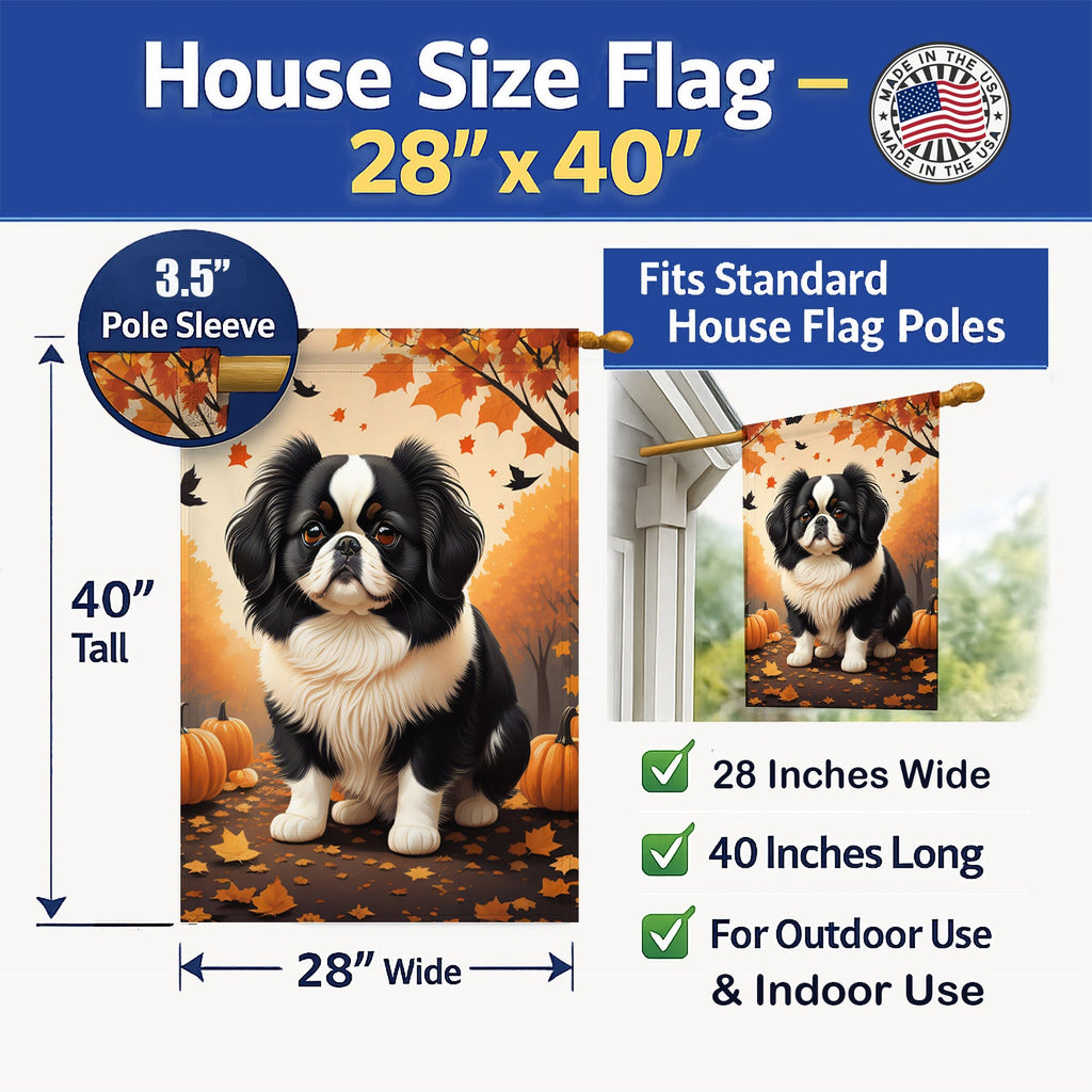 Japanese Chin Fall House Flag 28x40 Porch Sleeve Pole Decorative Outside Yard Banner Artwork Wall Hanging, Polyester