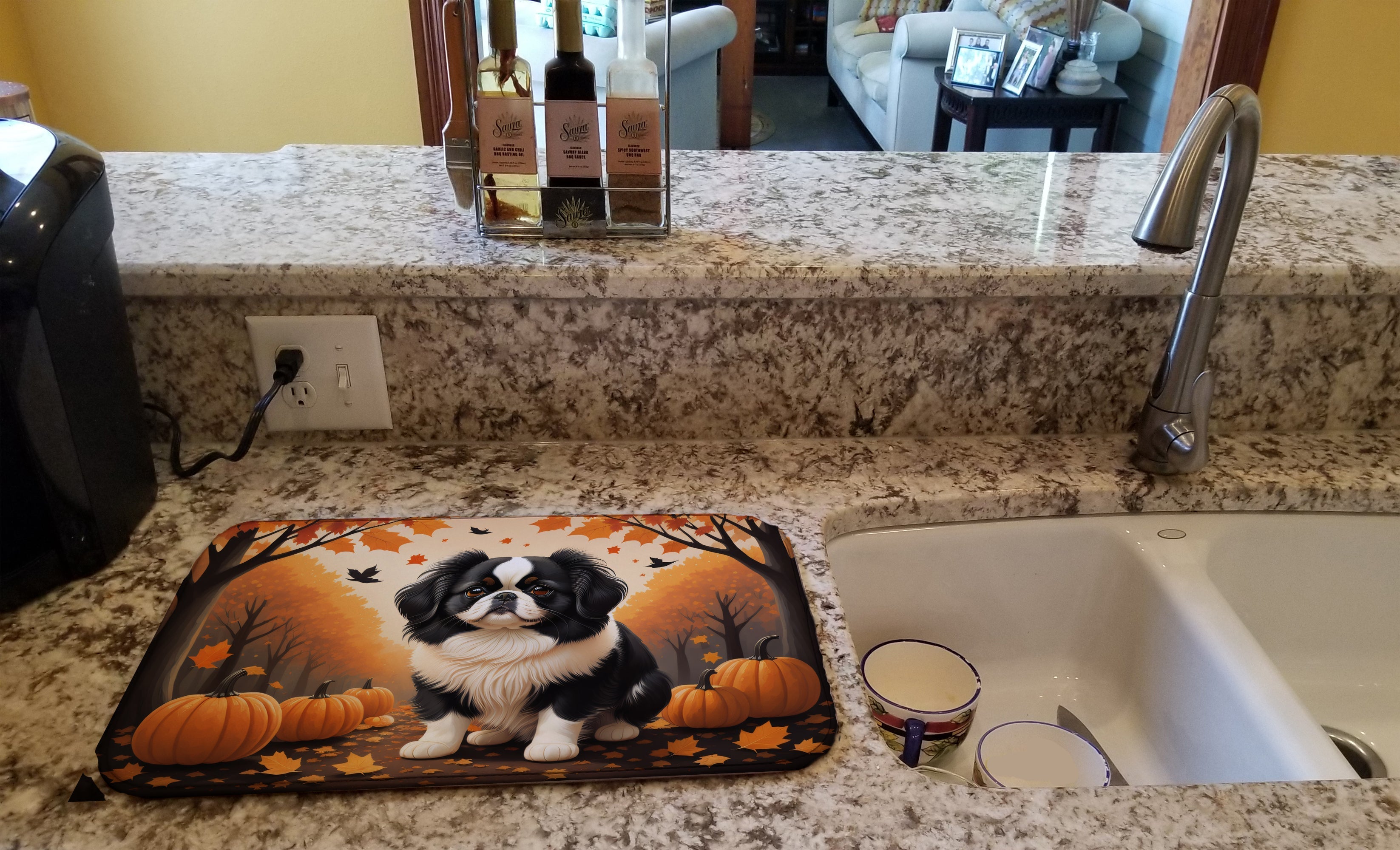 Japanese Chin Fall Dish Drying Mat Absorbent Dish Drying Mat Pad for Kitchen Counter Dish Drainer Mat for Countertop, 14 x 21", Multicolor