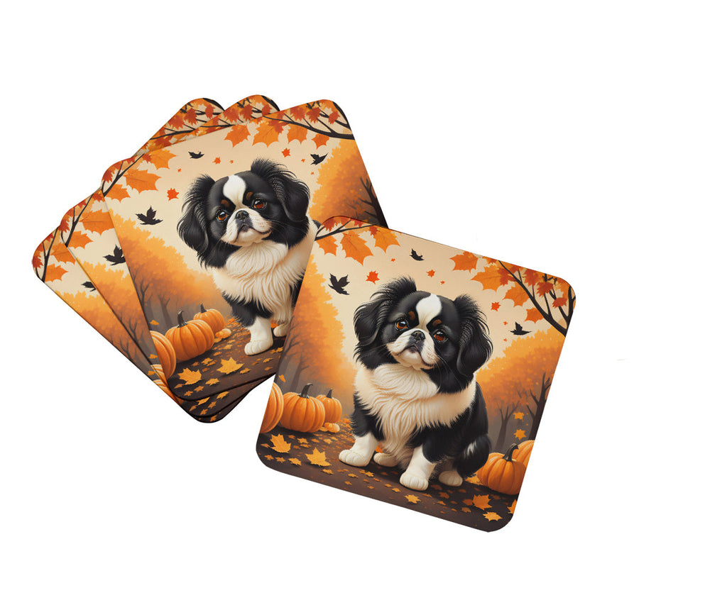 Japanese Chin Fall Foam Coasters Set of 4 Cup Coasters for Indoor Outdoor, Tabletop Protection, Anti Slip, Mouse pad Material