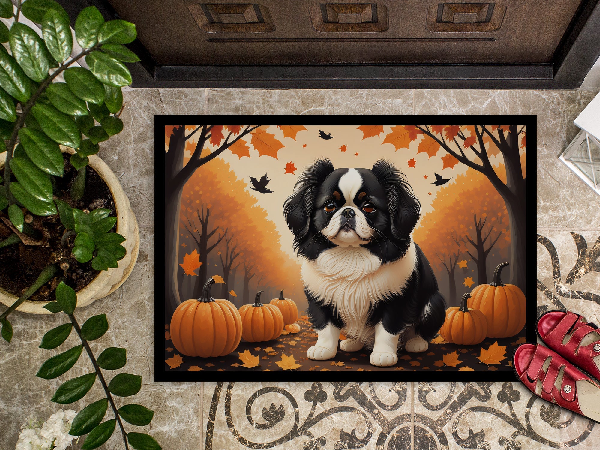 Japanese Chin Fall Doormat Indoor Outdoor 18H X 27W Front Door Mat Rugs for Entryway, Non Slip Washable