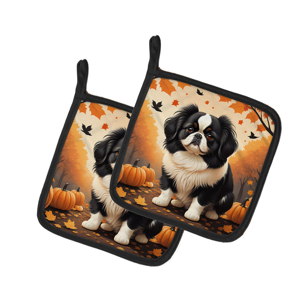 Japanese Chin Fall Pot Holder Set of 2 Heat Resistant Quilted Hot Pads 7.5 x 7.5 Inch, Insulated Kitchen Trivets for Cooking & Baking