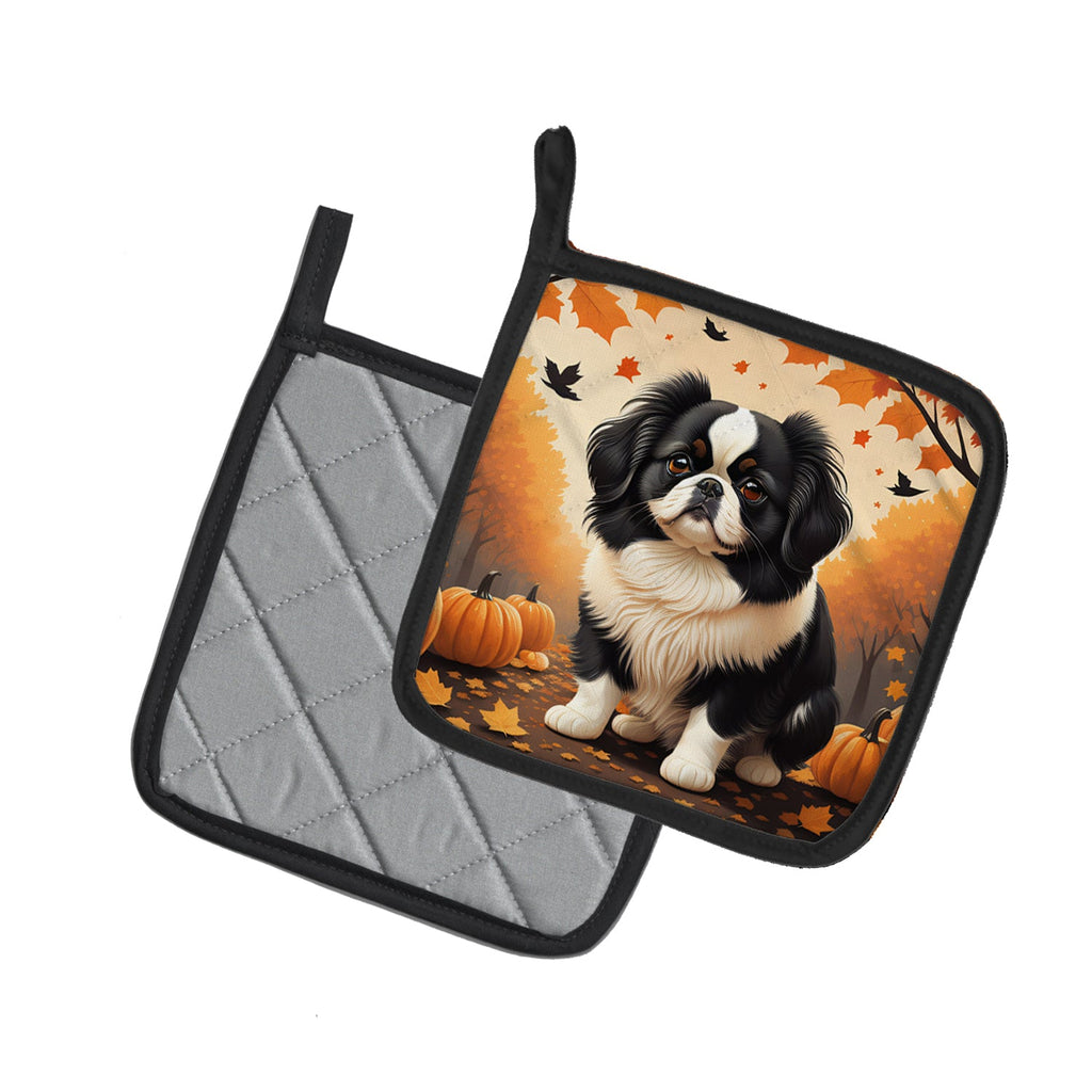 Japanese Chin Fall Pot Holder Set of 2 Heat Resistant Quilted Hot Pads 7.5 x 7.5 Inch, Insulated Kitchen Trivets for Cooking & Baking