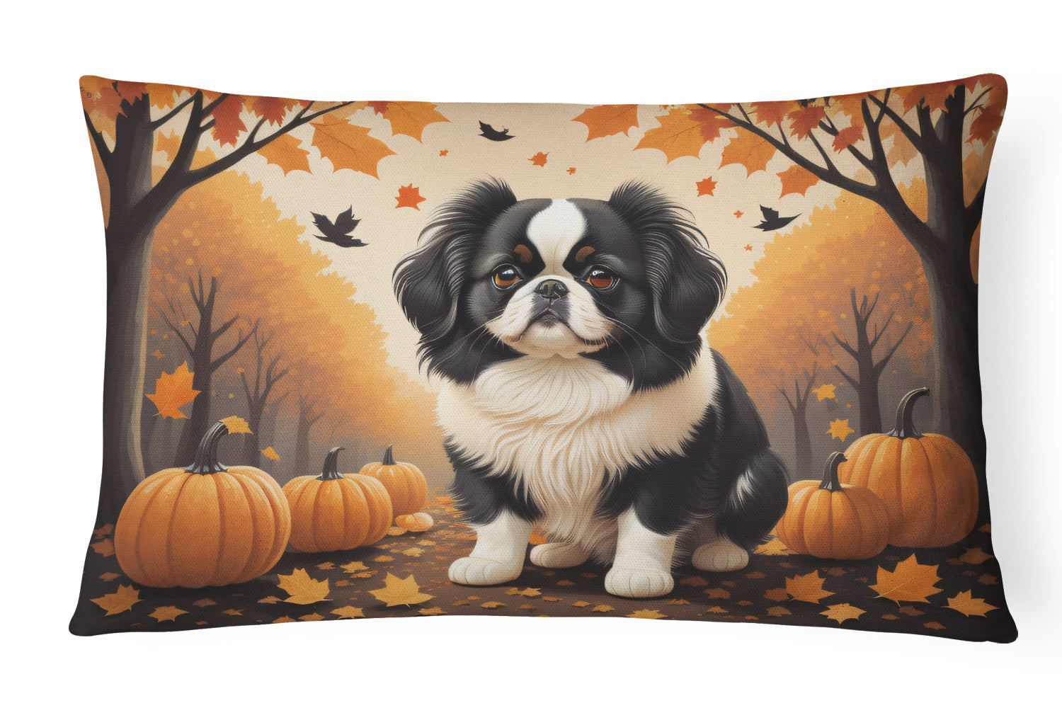 Japanese Chin Fall Decorative Throw Pillow 12x16 Indoor Outdoor Accent Cushion, Fabric Cover with Insert for Sofa, Bed, Porch & Living Room