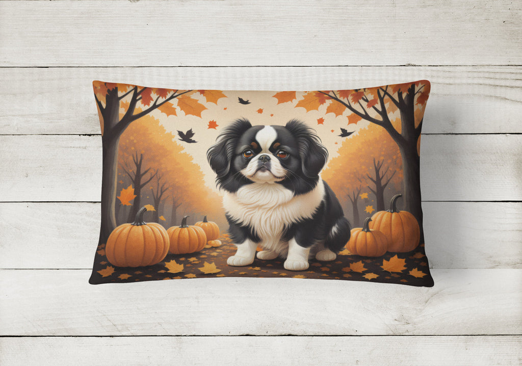 Japanese Chin Fall Decorative Throw Pillow 12x16 Indoor Outdoor Accent Cushion, Fabric Cover with Insert for Sofa, Bed, Porch & Living Room
