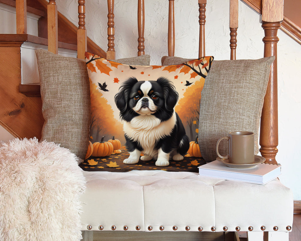 Japanese Chin Fall Decorative Throw Pillow 14x14 Indoor Outdoor Accent Cushion, Fabric Cover with Insert for Sofa, Bed, Porch & Living Room