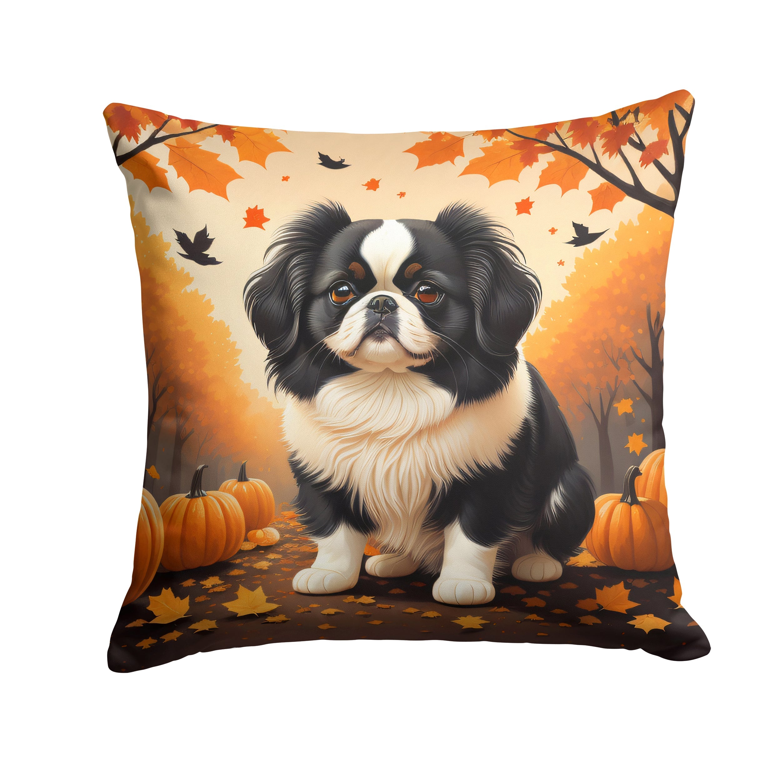 Japanese Chin Fall Decorative Throw Pillow 18x18 Indoor Outdoor Accent Cushion, Fabric Cover with Insert for Sofa, Bed, Porch & Living Room