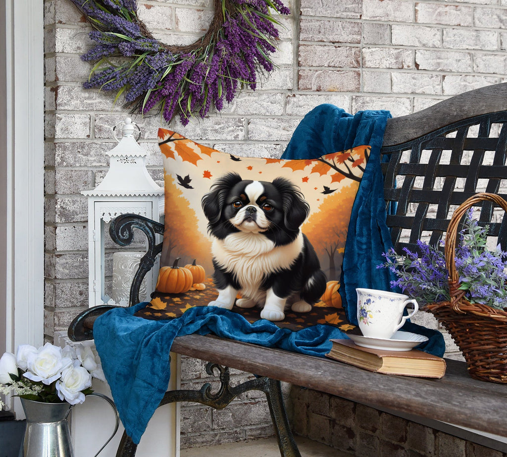 Japanese Chin Fall Decorative Throw Pillow 18x18 Indoor Outdoor Accent Cushion, Fabric Cover with Insert for Sofa, Bed, Porch & Living Room