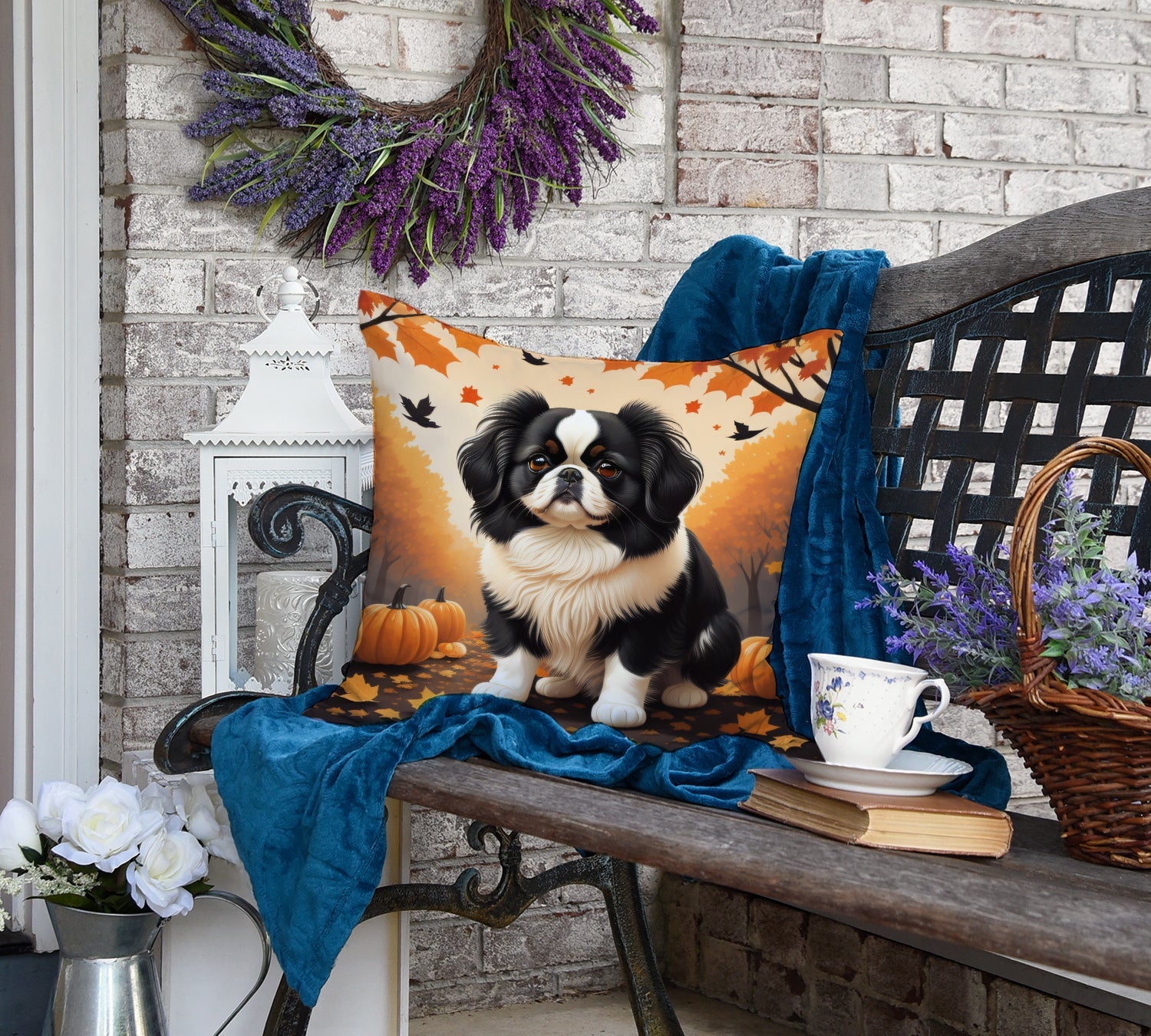 Japanese Chin Fall Decorative Throw Pillow 18x18 Indoor Outdoor Accent Cushion, Fabric Cover with Insert for Sofa, Bed, Porch & Living Room