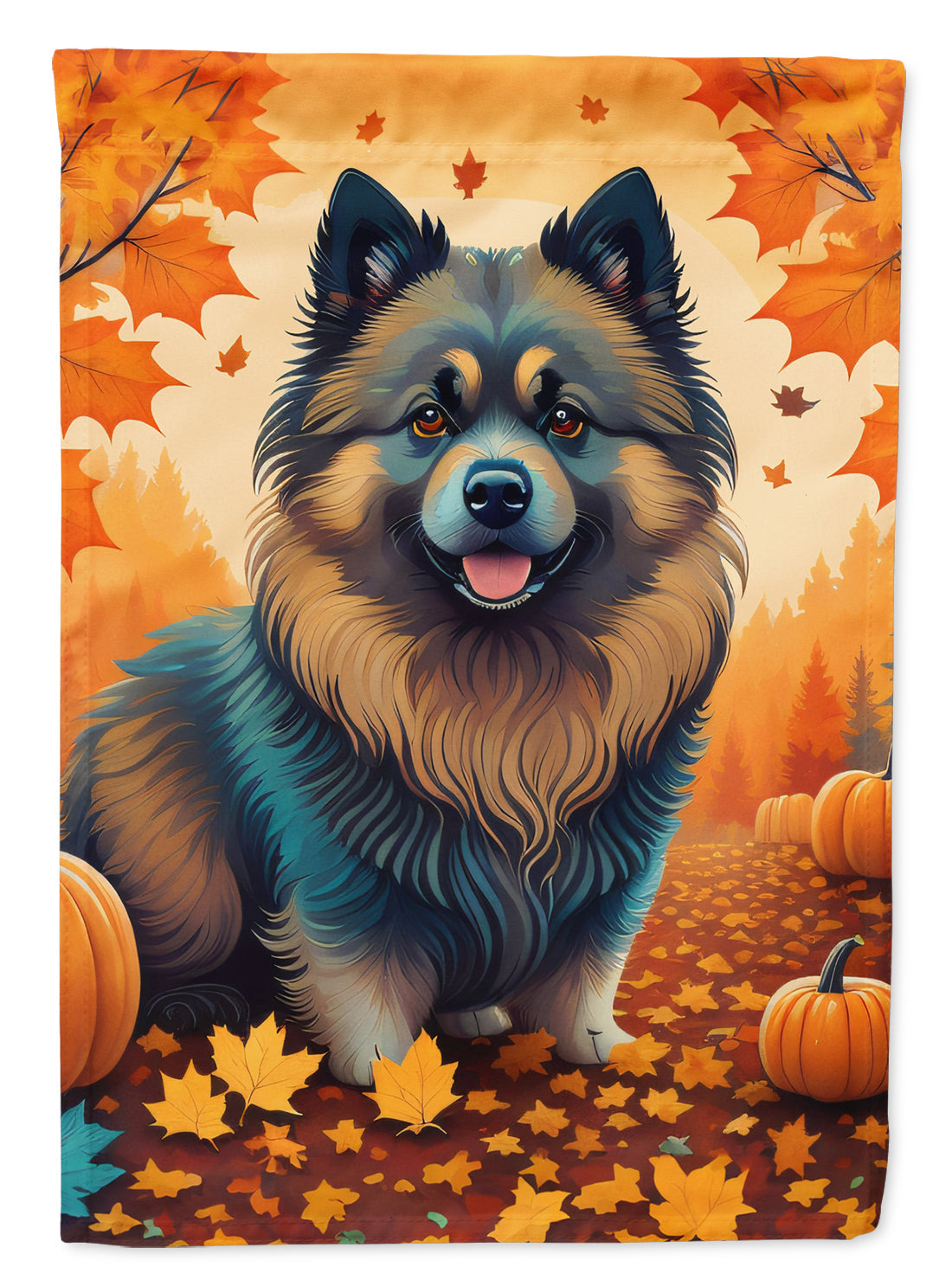 Keeshond Fall House Flag 28x40 Porch Sleeve Pole Decorative Outside Yard Banner Artwork Wall Hanging, Polyester